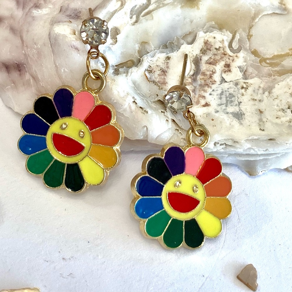 Happy Sunshine Rainbow Flower Earrings